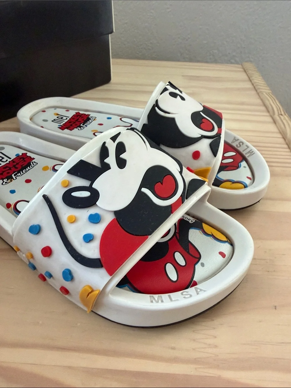 Melissa Mickey Mouse Kids Slide Sandals with Cartoon Print - White, Black, Red